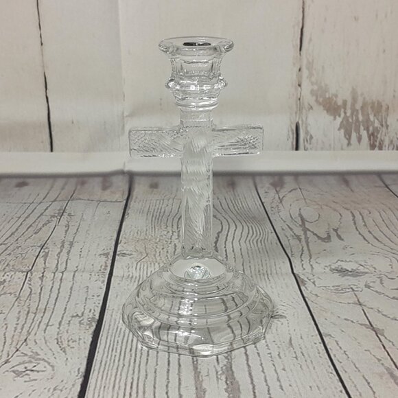Cross Glass Candle Holder INRI Frosted Jesus Crucifix - Picture 4 of 9